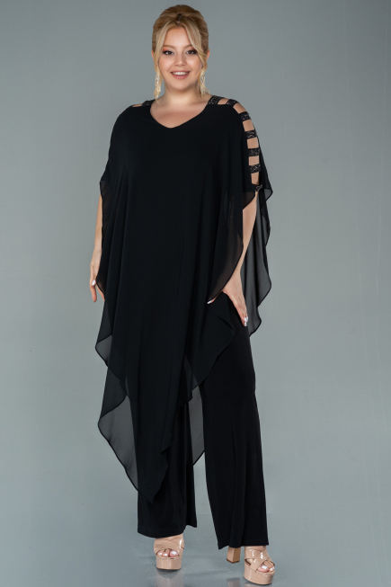 Black Chiffon Plus Size Evening Dress ABT080