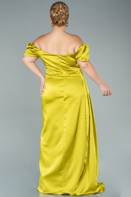 Pistachio Green Long Satin Plus Size Evening Dress ABU1626