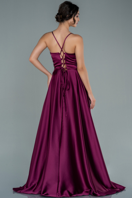 Long Plum Satin Evening Dress ABU2583