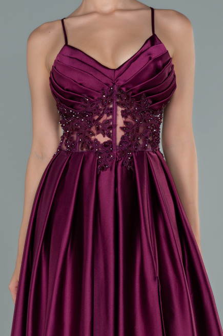 Long Plum Satin Evening Dress ABU2583