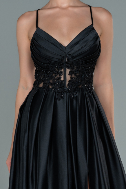 Long Black Satin Evening Dress ABU2583