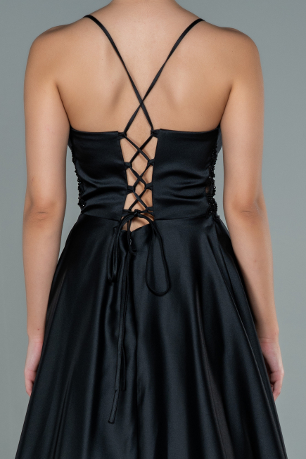 Long Black Satin Evening Dress ABU2583
