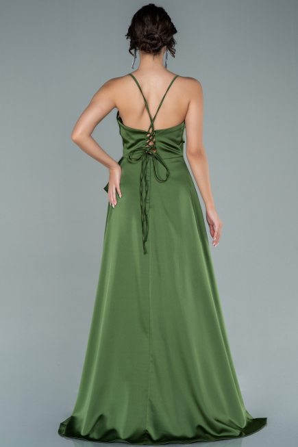 Long Olive Drab Satin Evening Dress ABU1843