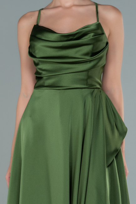 Long Olive Drab Satin Evening Dress ABU1843