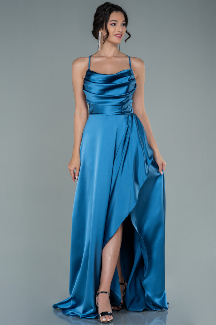 Long Indigo Satin Evening Dress ABU1843