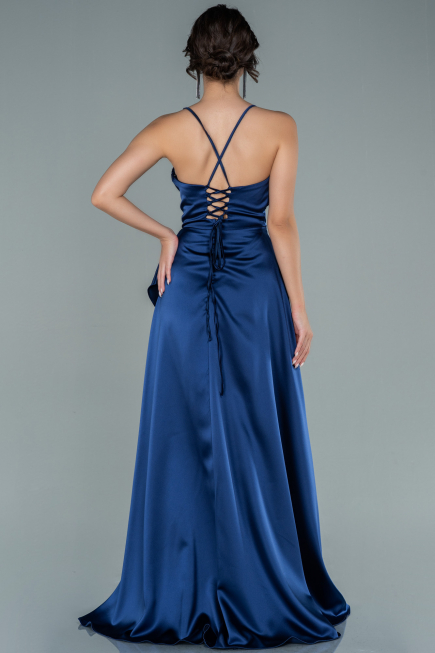 Navy Blue Long Satin Evening Dress ABU1843
