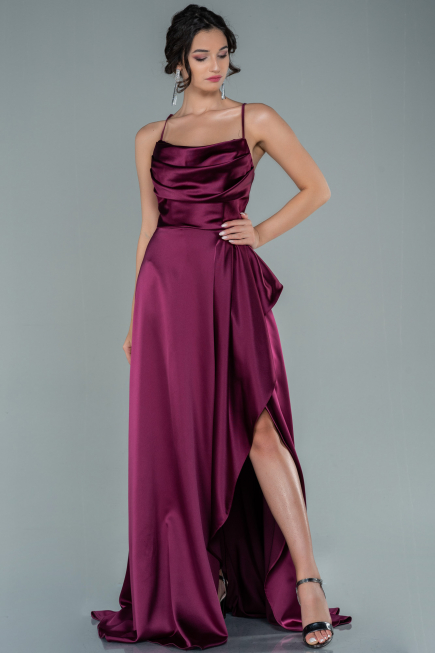 Long Plum Satin Evening Dress ABU1843