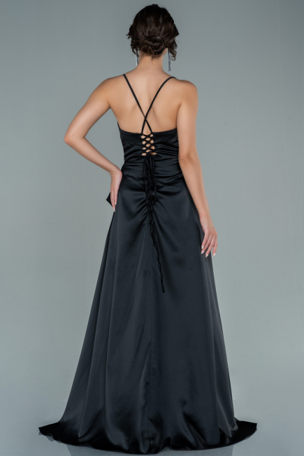 Long Black Satin Evening Dress ABU1843