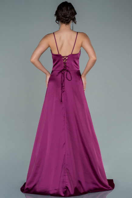 Long Plum Satin Evening Dress ABU1458