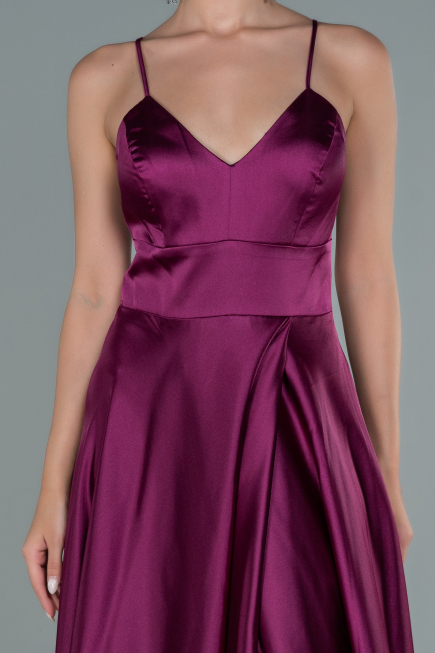 Long Plum Satin Evening Dress ABU1458