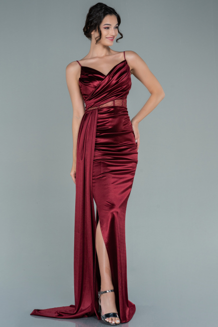 Long Burgundy Satin Evening Dress ABU2592