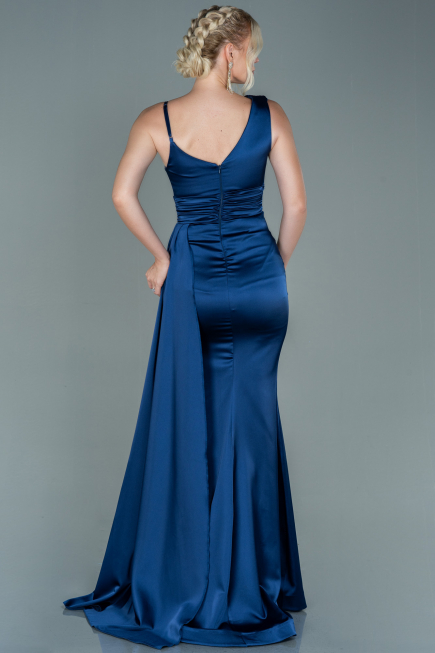 Long Navy Blue Satin Evening Dress ABU2598
