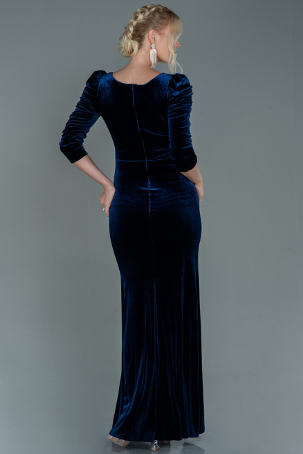 Long Navy Blue Velvet Evening Dress ABU2604
