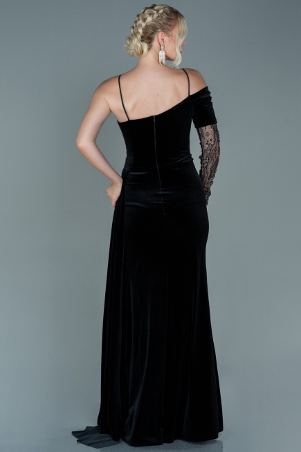 Long Black-Gold Velvet Evening Dress ABU2605