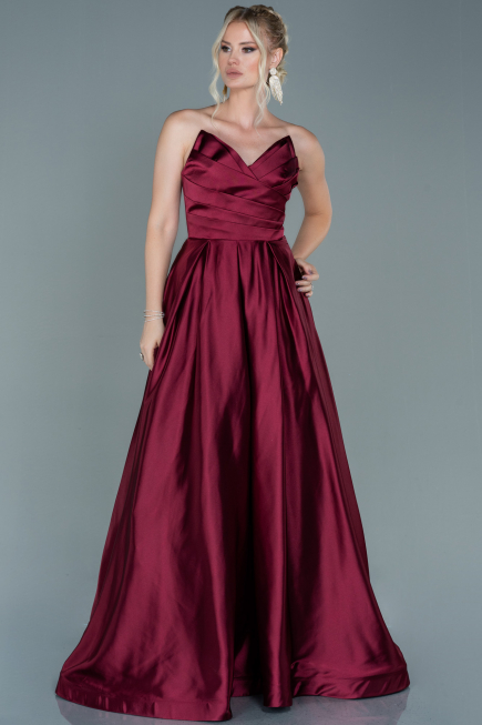 Long Burgundy Satin Evening Dress ABU2600