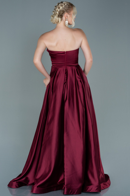 Long Burgundy Satin Evening Dress ABU2600