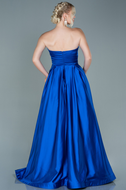 Long Sax Blue Satin Evening Dress ABU2600
