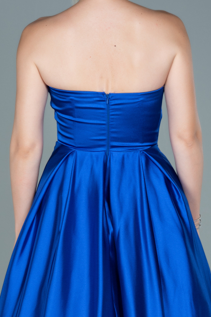 Long Sax Blue Satin Evening Dress ABU2600
