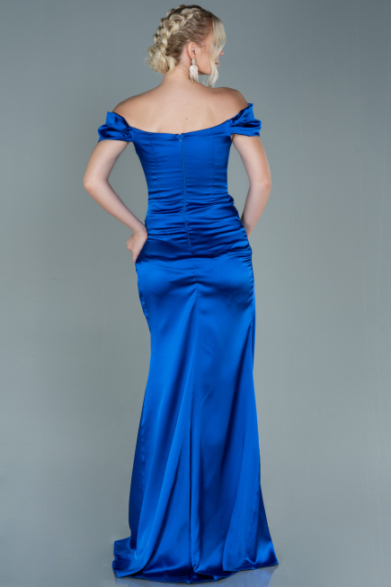 Long Sax Blue Satin Evening Dress ABU2608
