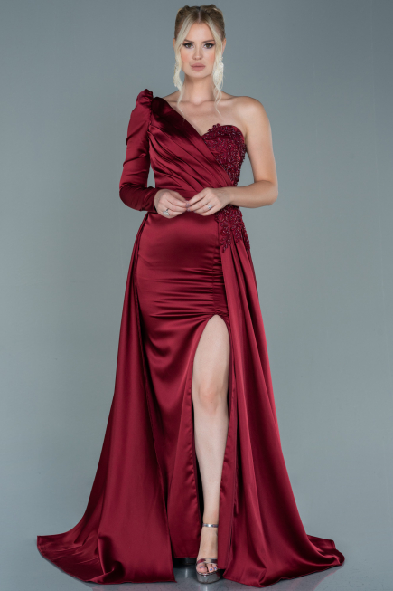 Long Burgundy Satin Evening Dress ABU2610