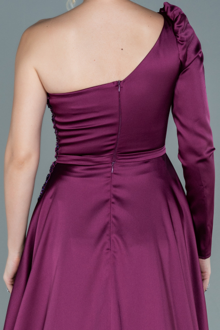 Long Plum Satin Evening Dress ABU2610