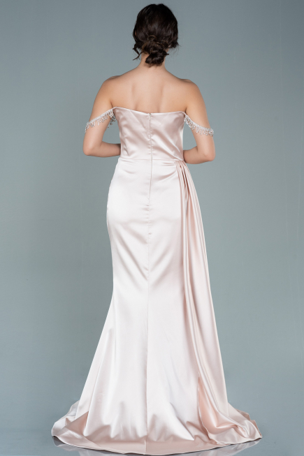 Long Beige Satin Evening Dress ABU2618