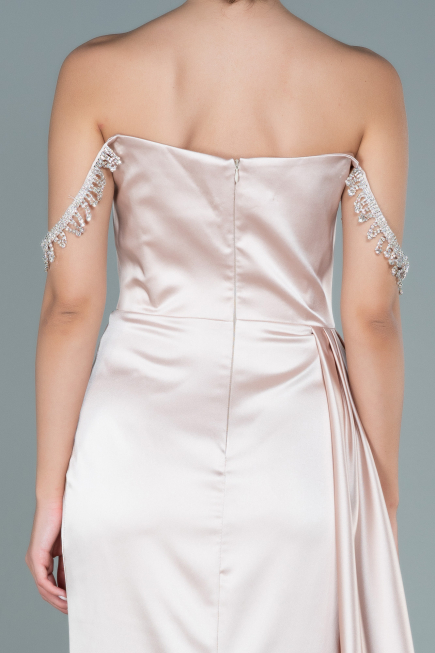 Long Beige Satin Evening Dress ABU2618