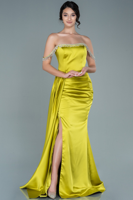 Long Pistachio Green Satin Evening Dress ABU2618