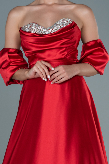 Long Red Satin Evening Dress ABU2614