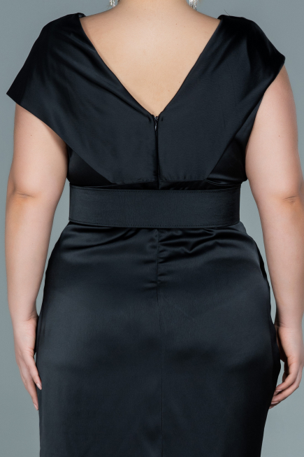 Midi Black Satin Plus Size Evening Dress ABK1499
