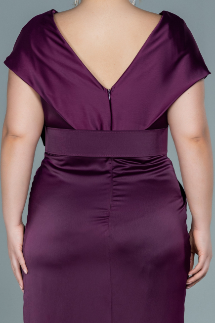 Midi Cherry Colored Satin Plus Size Evening Dress ABK1499