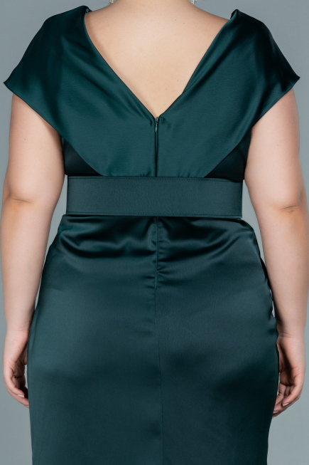 Midi Emerald Green Satin Plus Size Evening Dress ABK1499