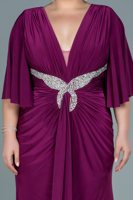 Long Plum Satin Plus Size Evening Dress ABU2646