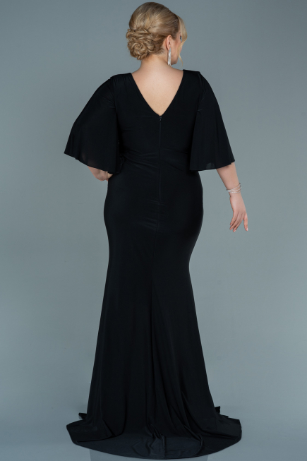 Long Black Satin Plus Size Evening Dress ABU2646