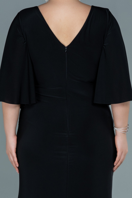 Long Black Satin Plus Size Evening Dress ABU2646