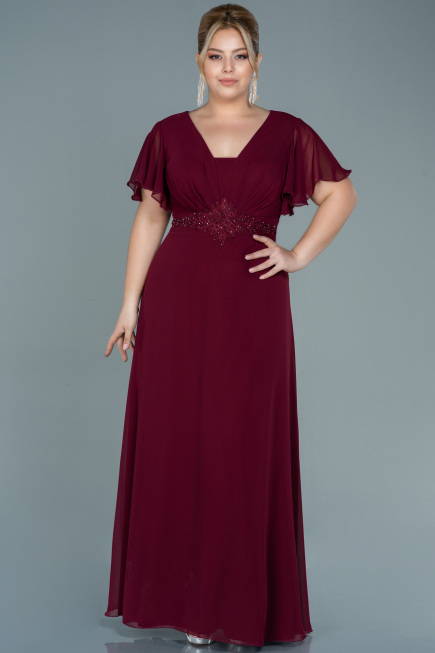 Plum Long Chiffon Plus Size Evening Dress ABU2308