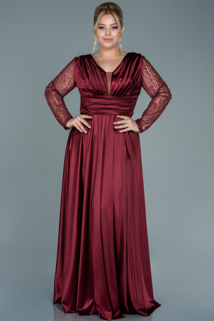 Long Burgundy Satin Oversized Evening Dress ABU2641