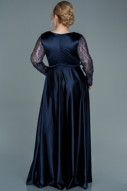 Long Navy Blue Satin Oversized Evening Dress ABU2641