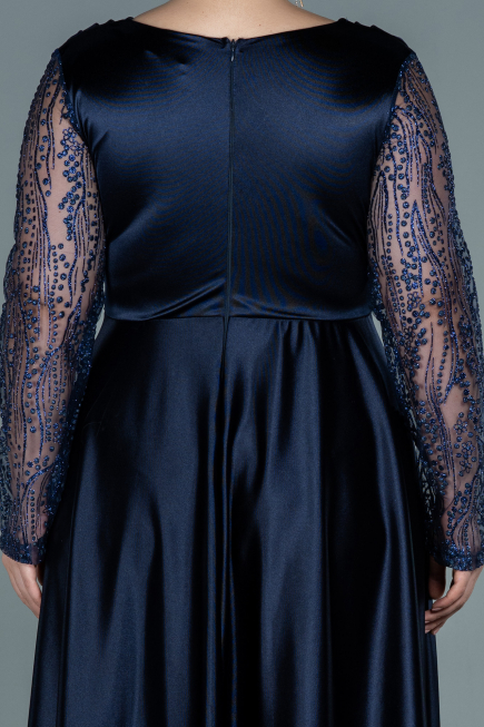 Long Navy Blue Satin Oversized Evening Dress ABU2641