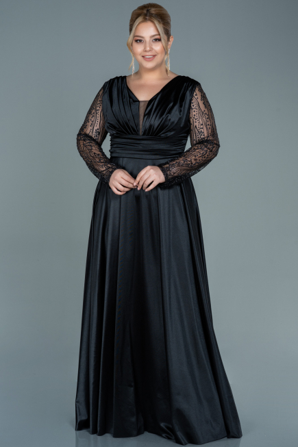 Long Black Satin Oversized Evening Dress ABU2641