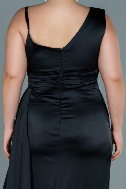Long Black Satin Plus Size Evening Dress ABU2599
