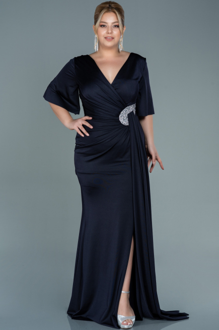 Long Navy Blue Plus Size Evening Dress ABU2441