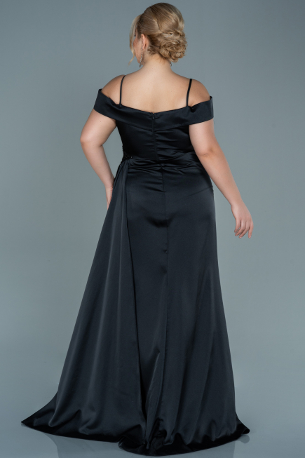 Long Black Satin Plus Size Evening Dress ABU2644