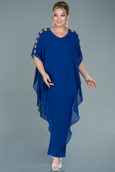 Sax Blue Chiffon Plus Size Evening Dress ABT080