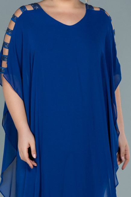 Sax Blue Chiffon Plus Size Evening Dress ABT080