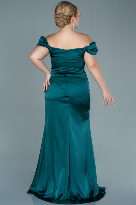 Long Emerald Green Satin Plus Size Evening Dress ABU2609