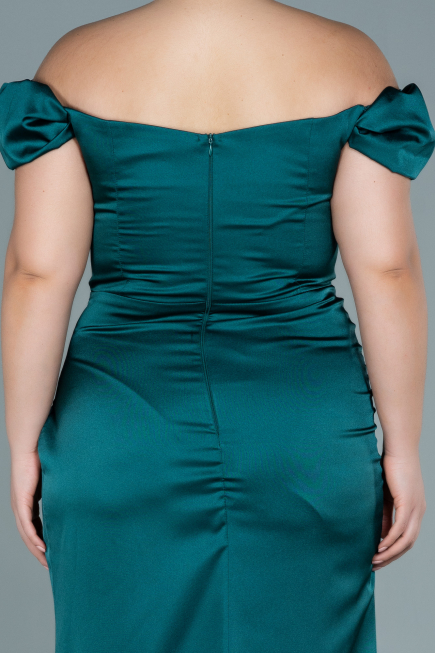 Long Emerald Green Satin Plus Size Evening Dress ABU2609