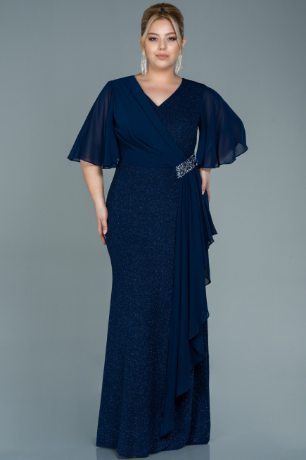 Long Navy Blue Plus Size Evening Dress ABU2651