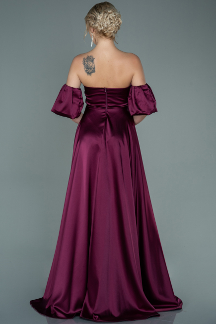 Long Cherry Colored Satin Evening Dress ABU2614
