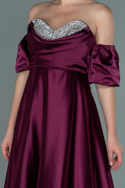 Long Cherry Colored Satin Evening Dress ABU2614